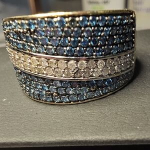 Gold over sterling blue and white diamond ring